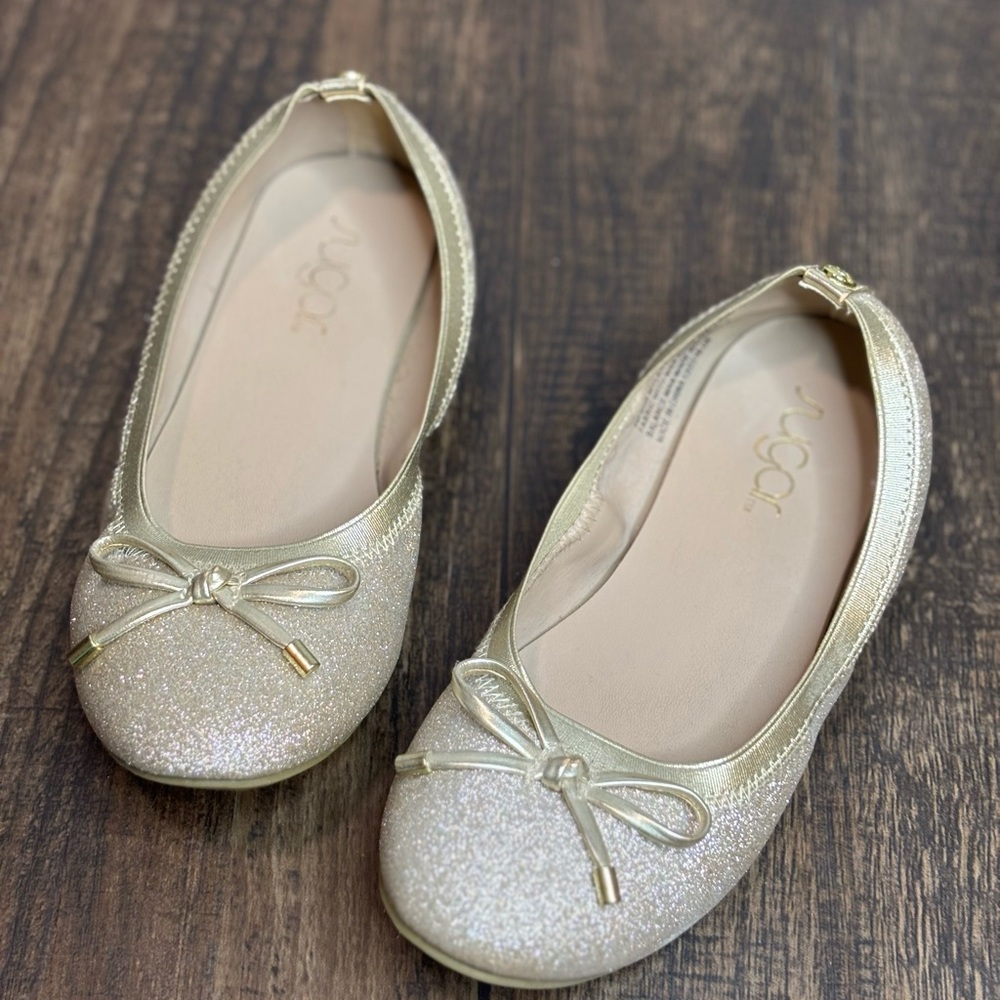 Sugar Girls' Gold Glitter Bow Ballet Flats size 2